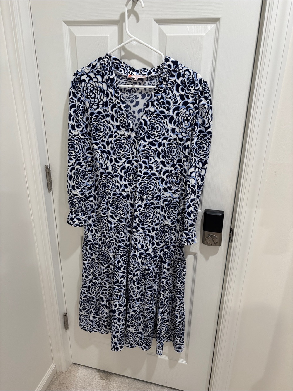 Jude Connally Navy and White Floral Midi Dress